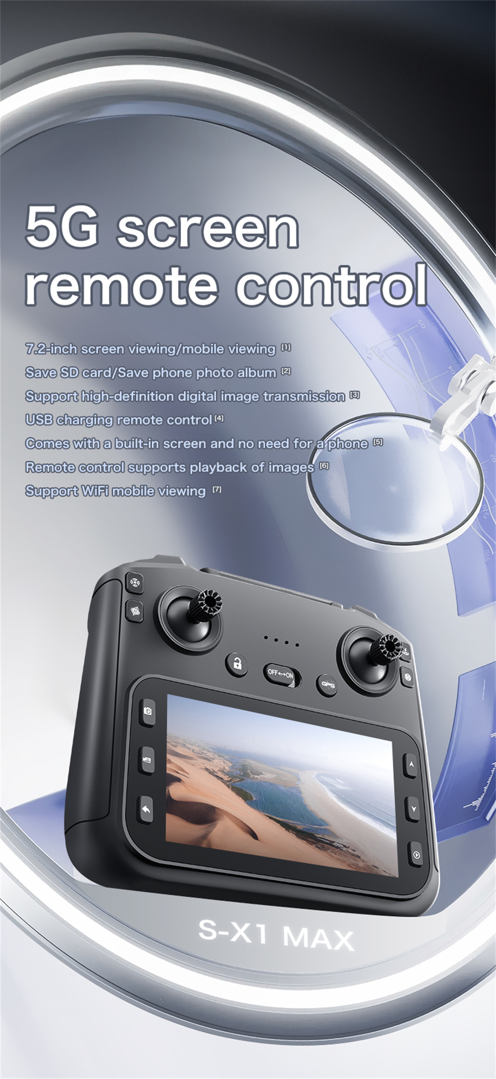 LSRC S-X1 GPS 5G Digital FPV with 5.9inch LCD Screen Controller 1080P HD Dual Camera 3-Axis EIS Gimbal Optical Flow Positioning Brushless Foldable RC Drone Quadcopter RTF