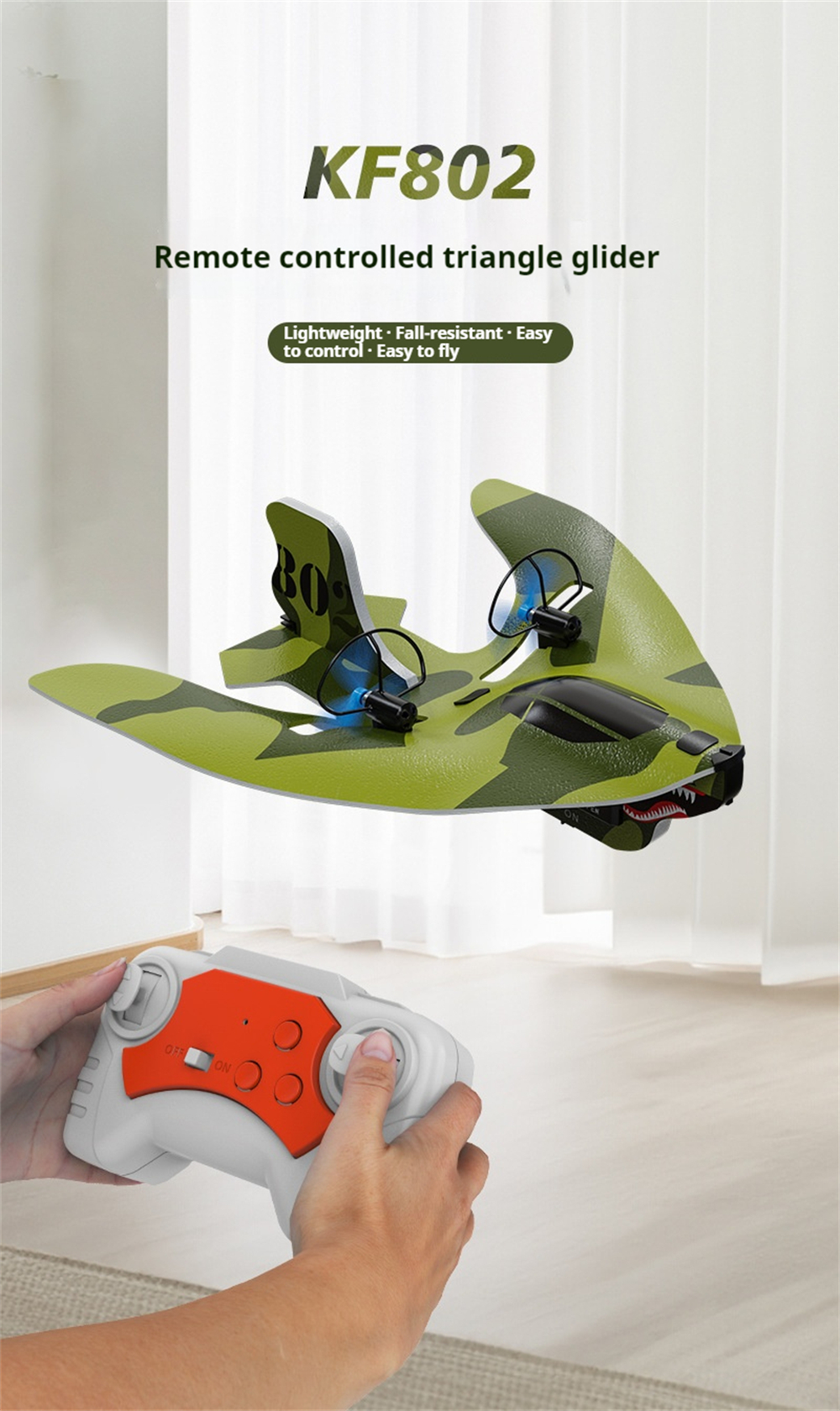 KF802 2.4GHz 4CH 220mm Wingspan Hand Throw Delta Glider Mini Indoor & Outdoor RC Airplane RTF for Beginner Children Toys