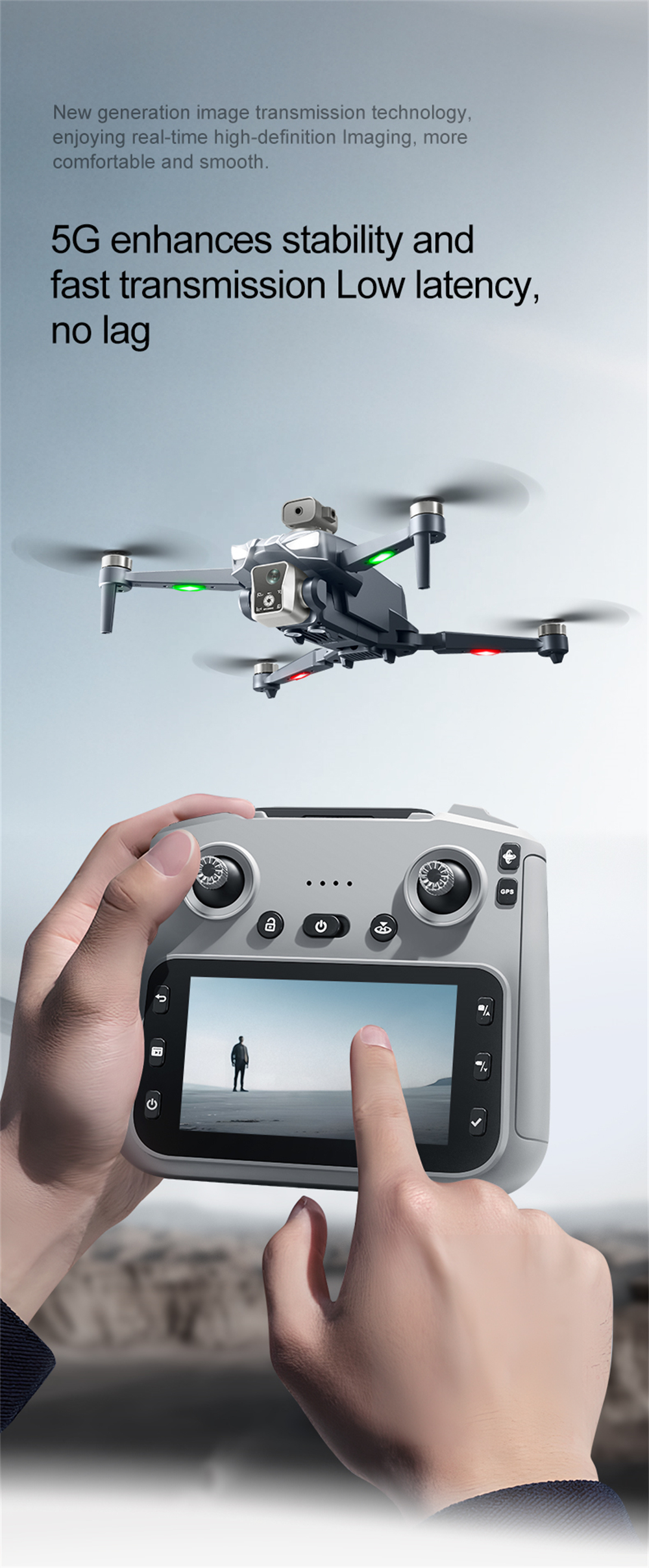 XKJ K18 MAX GPS 5G WiFi FPV with 5.9inch LCD Screen Controller HD Dual Camera Servo Gimbal 360° Obstacle Avoidance One-Key Airdrop Brushless Foldable RC Drone Quadcopter RTF
