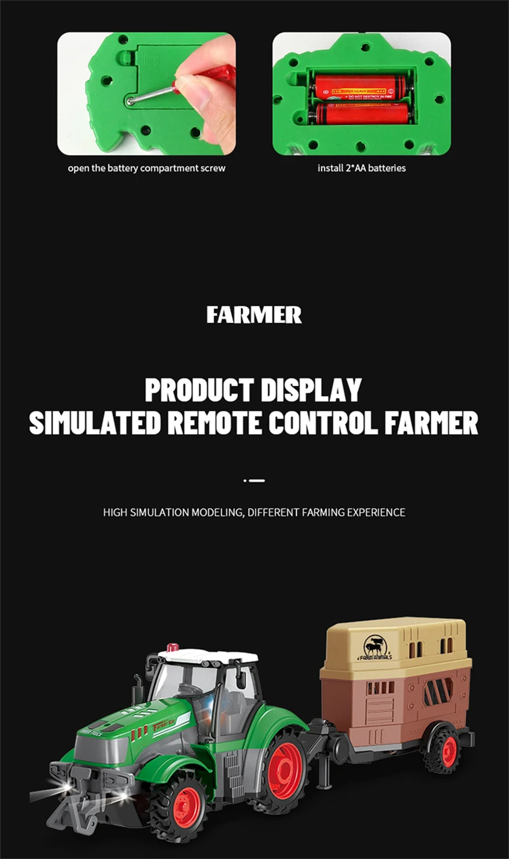 Landi QH205 1/24 27MHZ 4CH RC Car Farmer Series Wood Simulated Transport Model Light Sound Remote Control Toys Boys Dump Truck Engineering Vehicle Set Kids Gifts