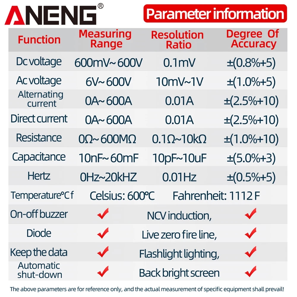 ANENG PN103 Digital Clamp Meter AC/DC Current Professional Multimeter 6000 Counts True RMS Tester Meters Voltmeter Auto Range