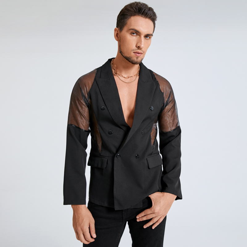OYOANGLE Men's Mesh Sheer See Through Long Sleeve Button Down