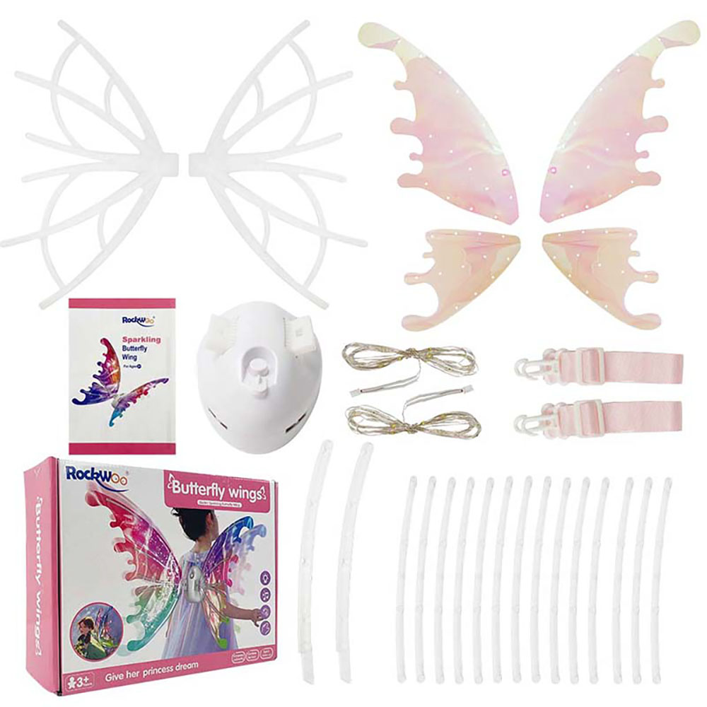 DIY Assembly Elf Electrical Butterfly Wings Electrical Moving Fairy Wings Butterfly Wings for Girl Glowing Shiny Transparent Princess Wings for Birthday, Wedding and Christmas Dress Up