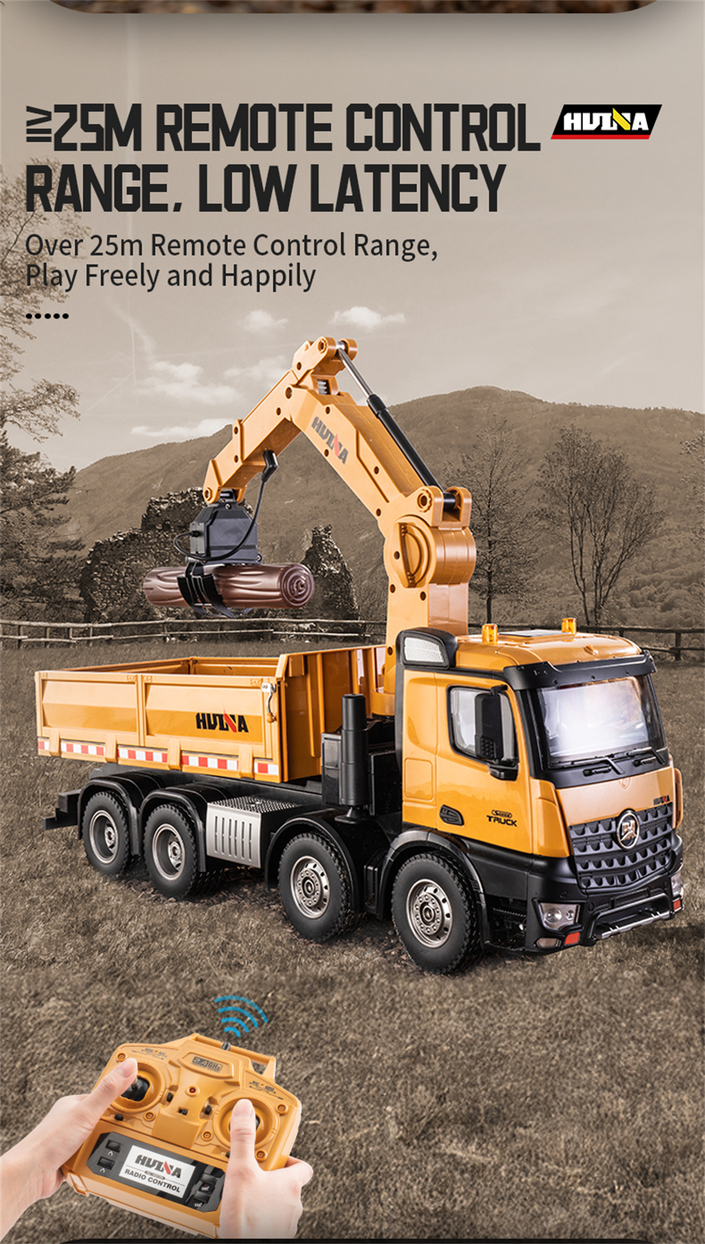 HUINA 1538 1/14 2.4G 26CH Semi-alloy RC Car Grabbing Wood Dump Truck 3-in-1 Vehicle Model RTR