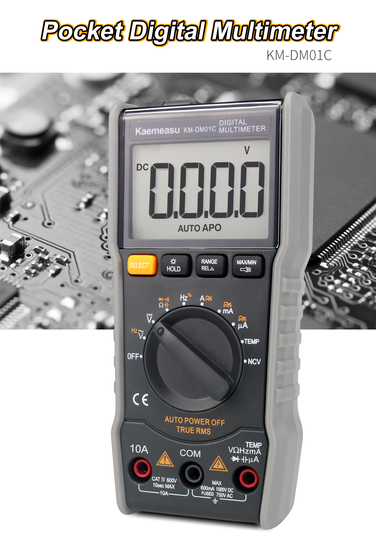 Kaemeasu KM-DM01C Portable Mini Digital Multimeter Auto-Ranging Electrician's Tool with DC/AC Voltage Current Resistance Capacitance Frequency Duty Cycle & Temperature Measurements Ultimate Tool for DIY Enthusiasts