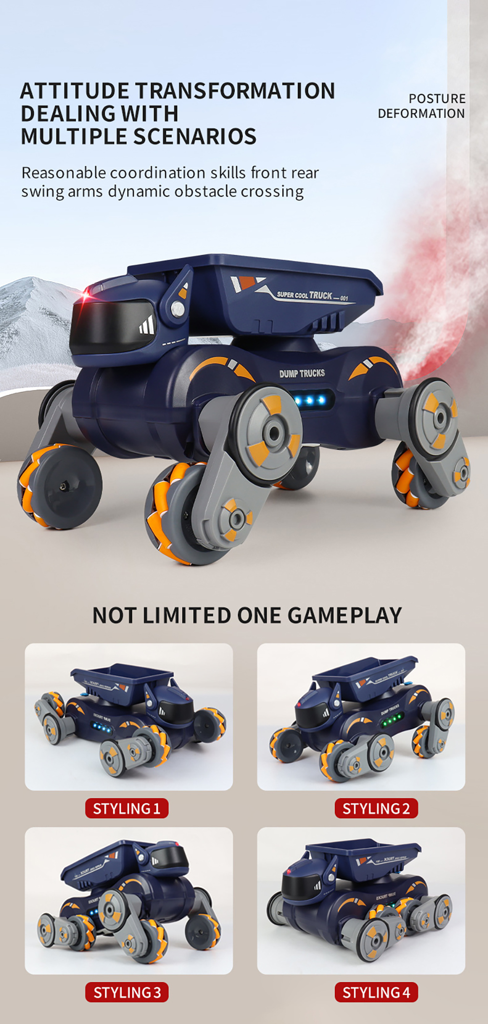 JC013P 2.4G 4WD RC Car Robot Dog Radio Gesture Induction Music Light Stunt Remote Control Car off-Road Control Boys Toys for Children Gifts