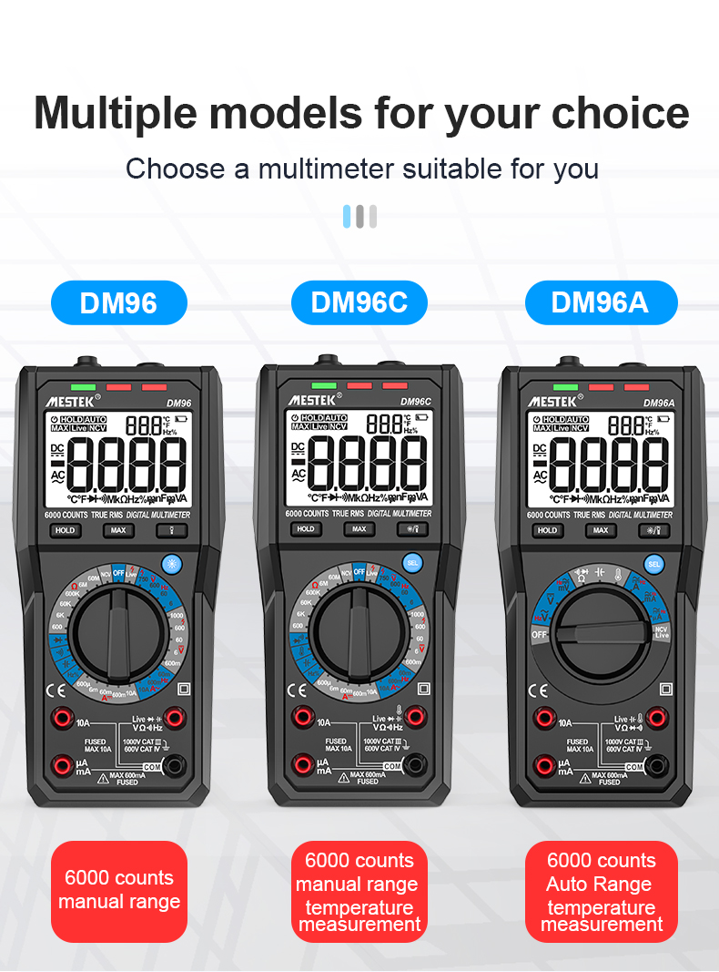 MESTEK TRMS Large Au-to Digital Multimeter Auto Range Fast Accurately Measures Multimetro 1000V 10A AC DC Ohm Hz NCV Live Voltage Meter