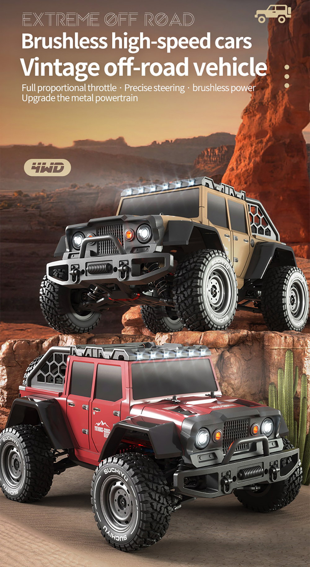 SCY 16104 1/16 2.4G 4WD RC Car Led Headlights High Speed Off Road Desert Truck Vehicle Models