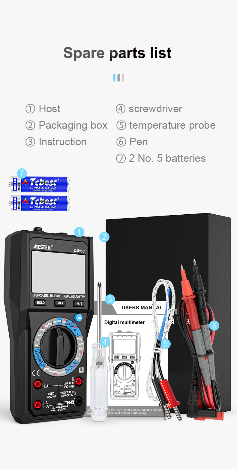 MESTEK TRMS Large Au-to Digital Multimeter Auto Range Fast Accurately Measures Multimetro 1000V 10A AC DC Ohm Hz NCV Live Voltage Meter