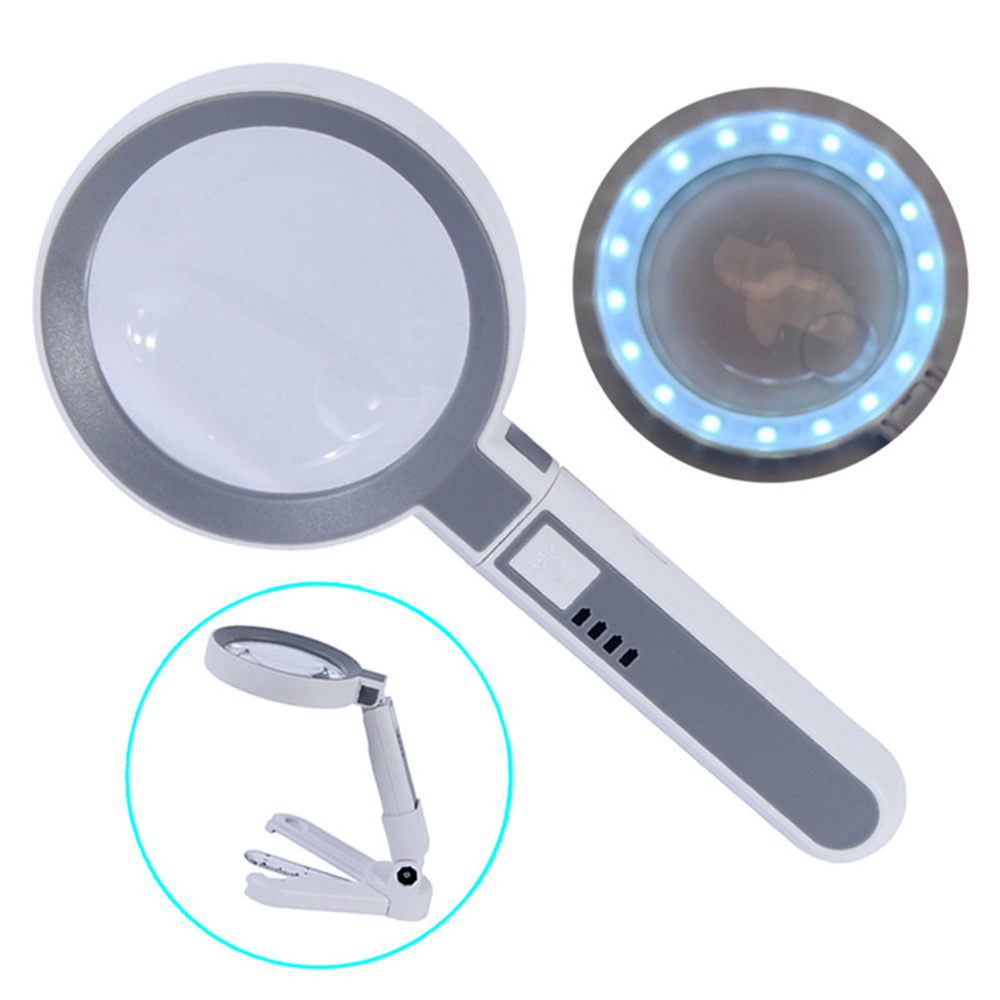 Portable 18LED Touch Switch Folding 5x 11x Magnifying Glass for Precision Measurement and Repair with Detachable Handheld Desktop and Charging