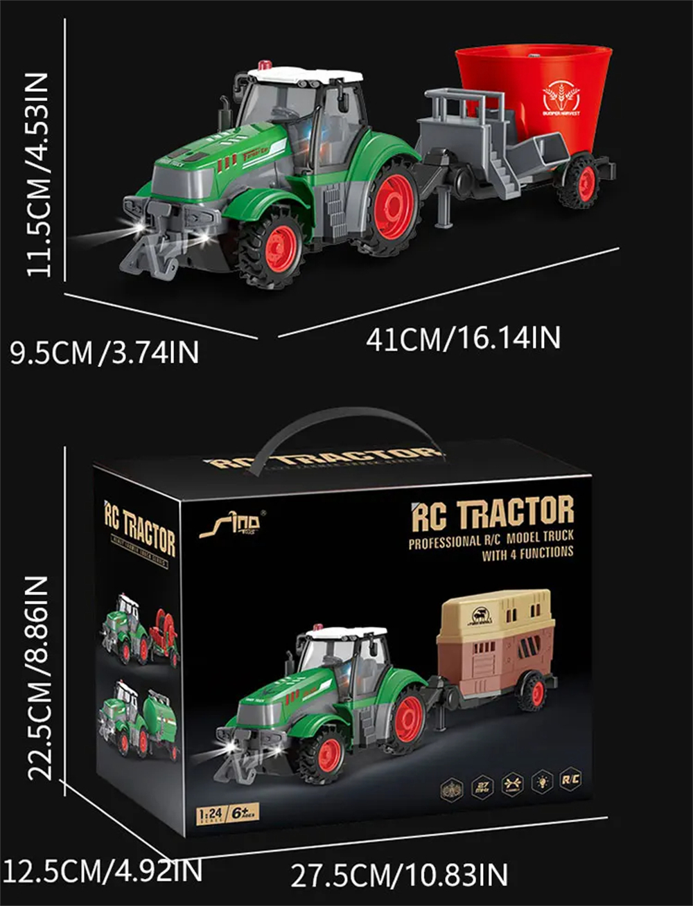 Landi QH205 1/24 27MHZ 4CH RC Car Farmer Series Wood Simulated Transport Model Light Sound Remote Control Toys Boys Dump Truck Engineering Vehicle Set Kids Gifts