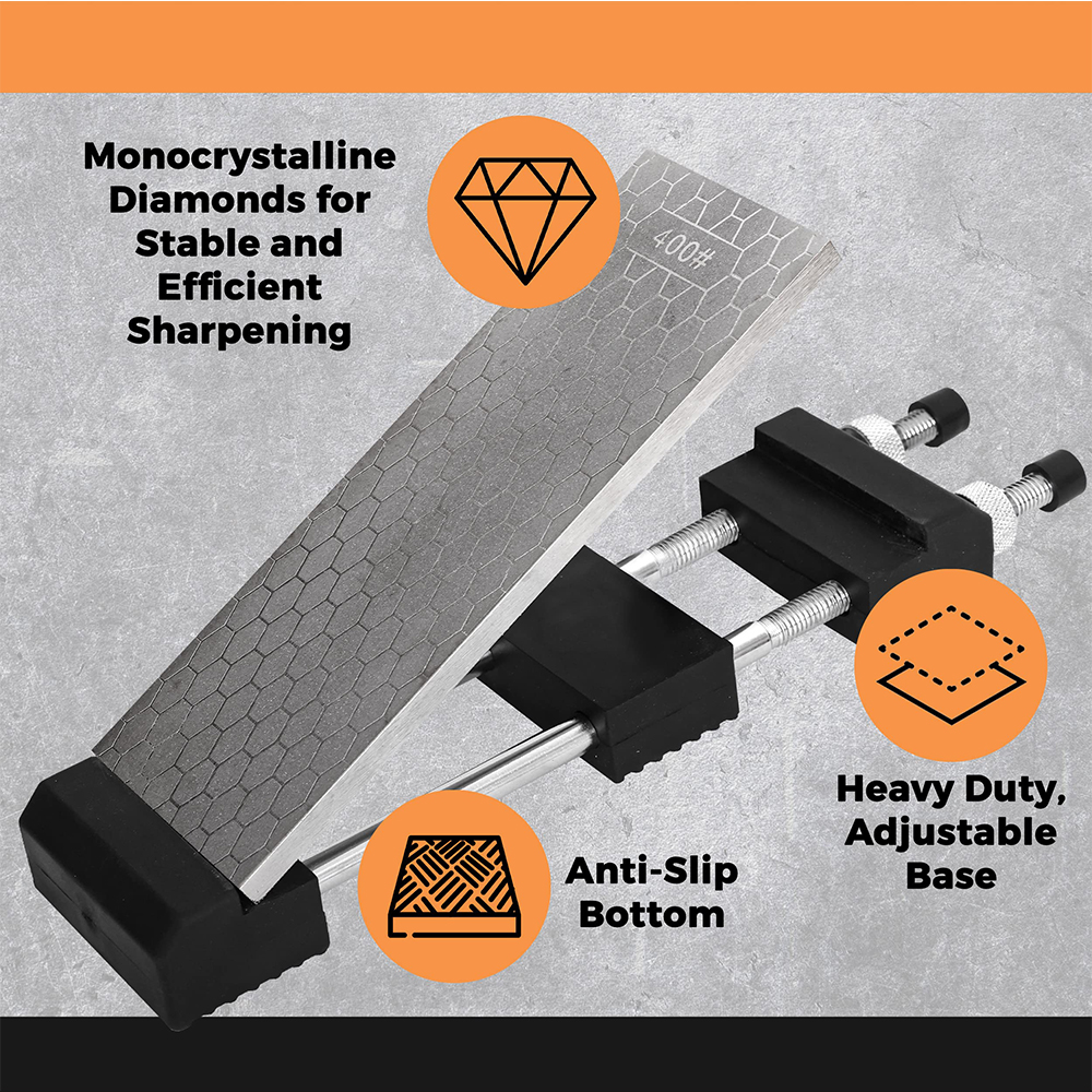 2-Sided 8 Inch 400/1000 Grit Premium Diamond Sharpening Stone Set Fine/Coarse Plate Includes Adjustable Non-Slip Knife Sharpener Holder
