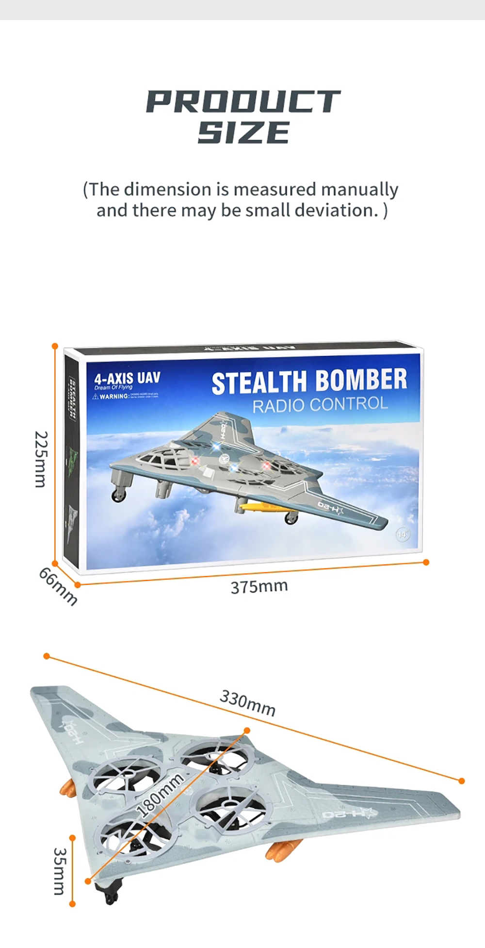 4XRC V19 B2 Bomber 330mm Wingspan 2.4GHz EPP 4-Axis UAV Four-rotor RC Airplane Warbird Glider RTF Support Headless Mode With LED Lights