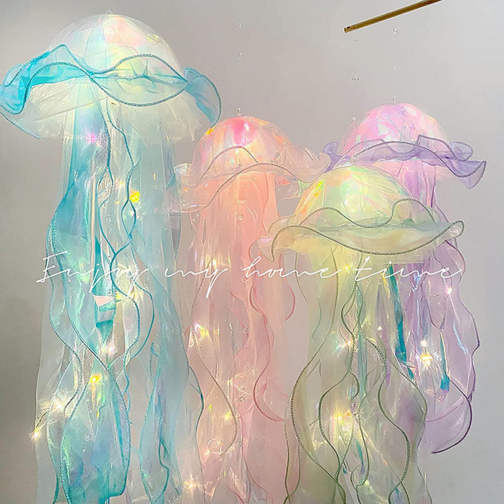 Colorful Jellyfish Lamp Vibrant and Unique Glow Bedroom Decoration - Handmade Lace Lampshade Perfect Gift for Friends and Family