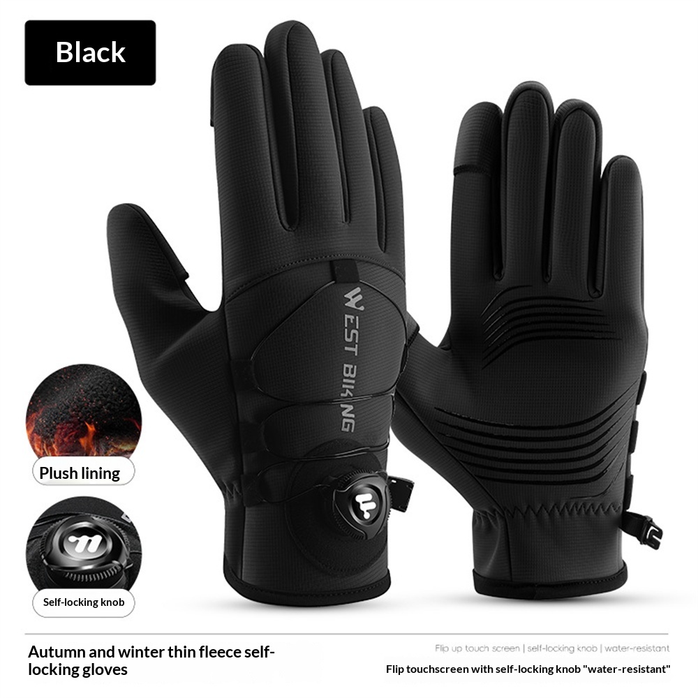 WEST BIKING Self-locking Cycling Gloves Windproof Warm Fleece Sports Gloves  Waterproof Flip-on Touchscreen Non Slip Skiing Gloves