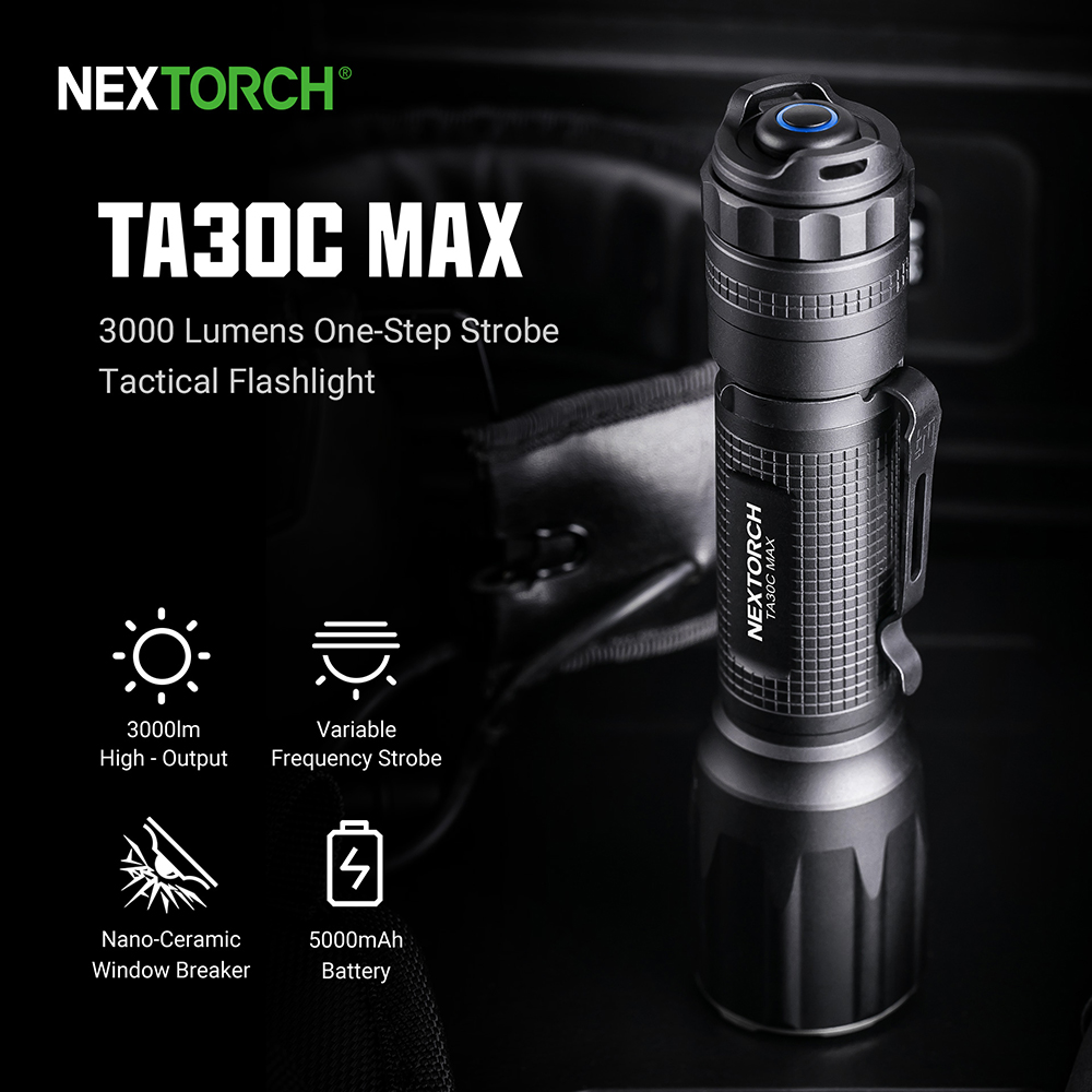 Nextorch TA30C MAX 3000LM High Lumen Professional Tactical Flashlight USB Rechargeable LED Torch Ultra Bright Police Pocket Torch