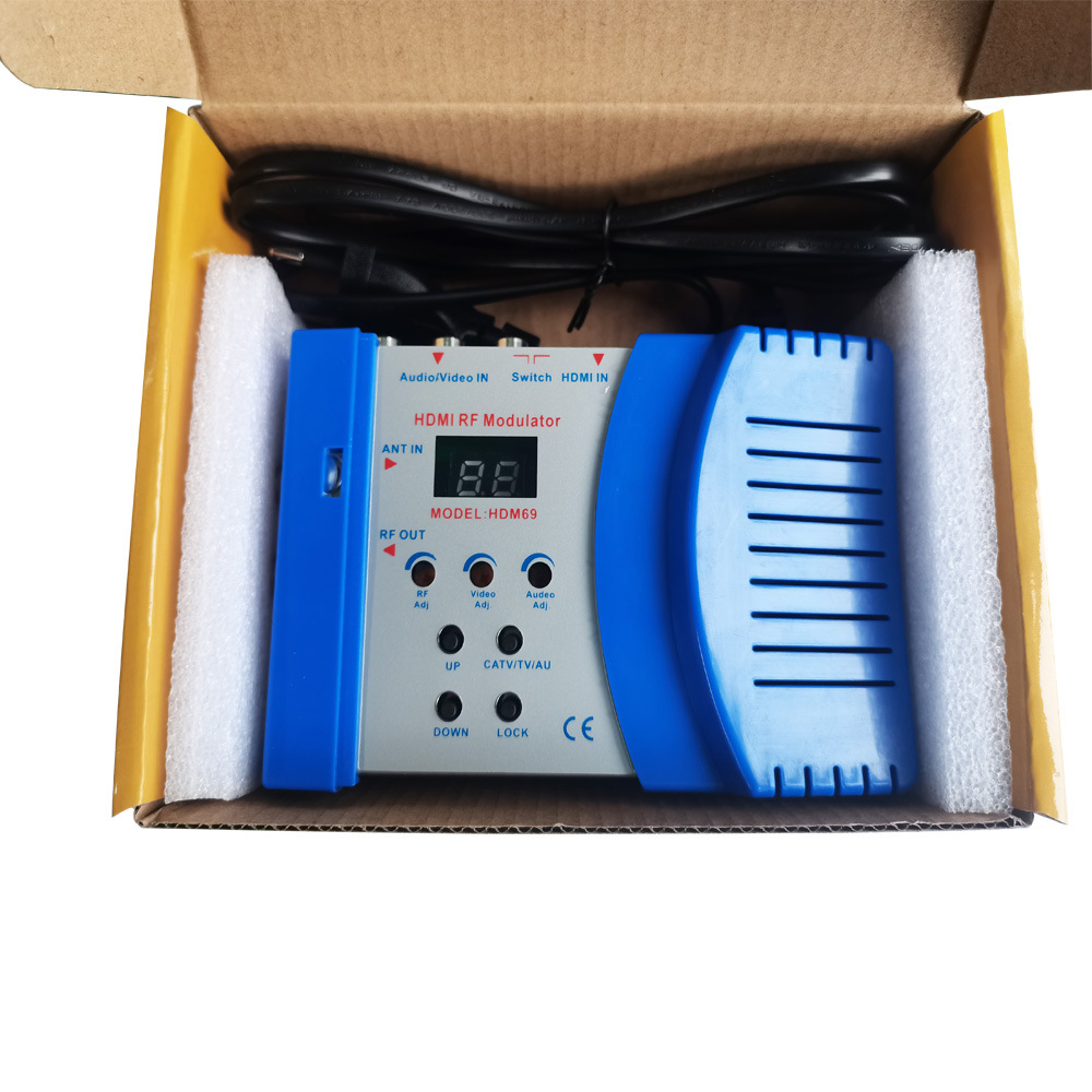 HDMI/AV to RF HD Modulator HDM69L Adjustable Output Wide VHF/UHF Frequency Range PAL Format Support Plug-and-Play Installation