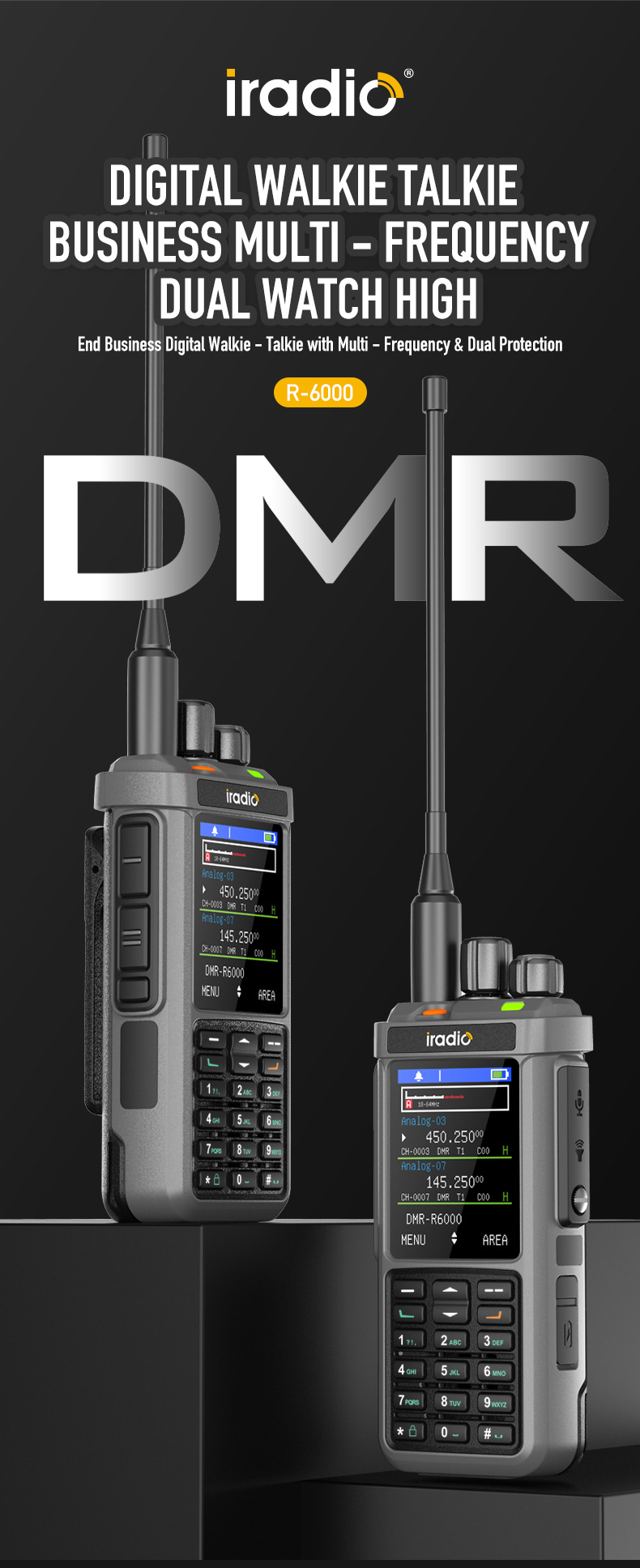 Iradio R-5000 DMRデジタル無線機 5W 美品 フルセット IRadio R6000 DMR デジタルウォーキートーキー 10W デュアルバンド VHF