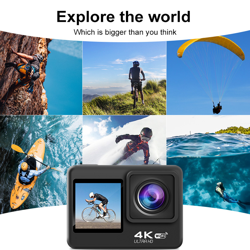 AT-Q60AR Outdoors Sport Camera with 1.3inch Display 4K30P Dual Color Screen 170° Wide-angle 30m Waterproof Sports Photography Cameras
