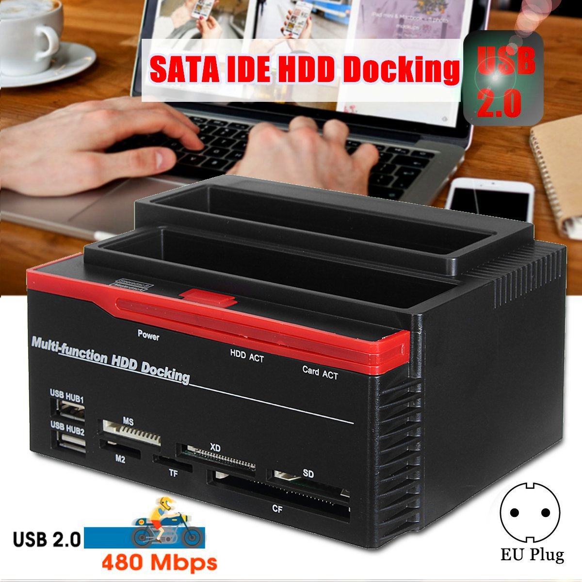 Tccmebius Station D'Accueil USB 2.0 Pour Disques Durs SATA Et IDE - Double Slot, Transfert Jusqu'à 480Mb/s