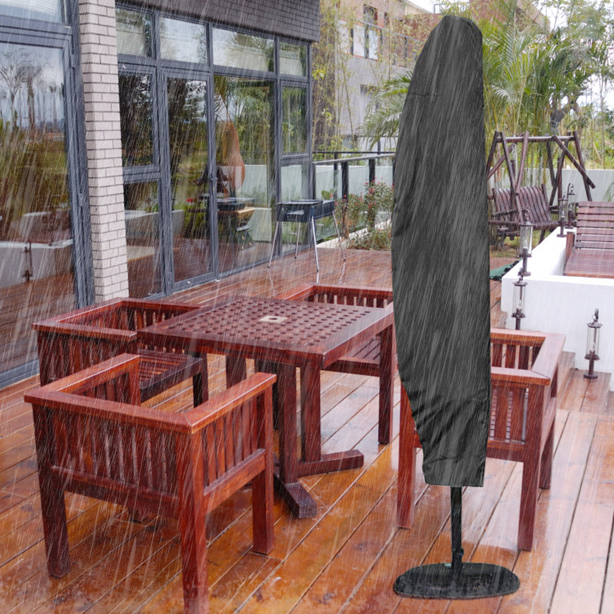 Patio Umbrella Cover Waterproof Snowproof Outdoor Offset Umbrella Cover With Zi