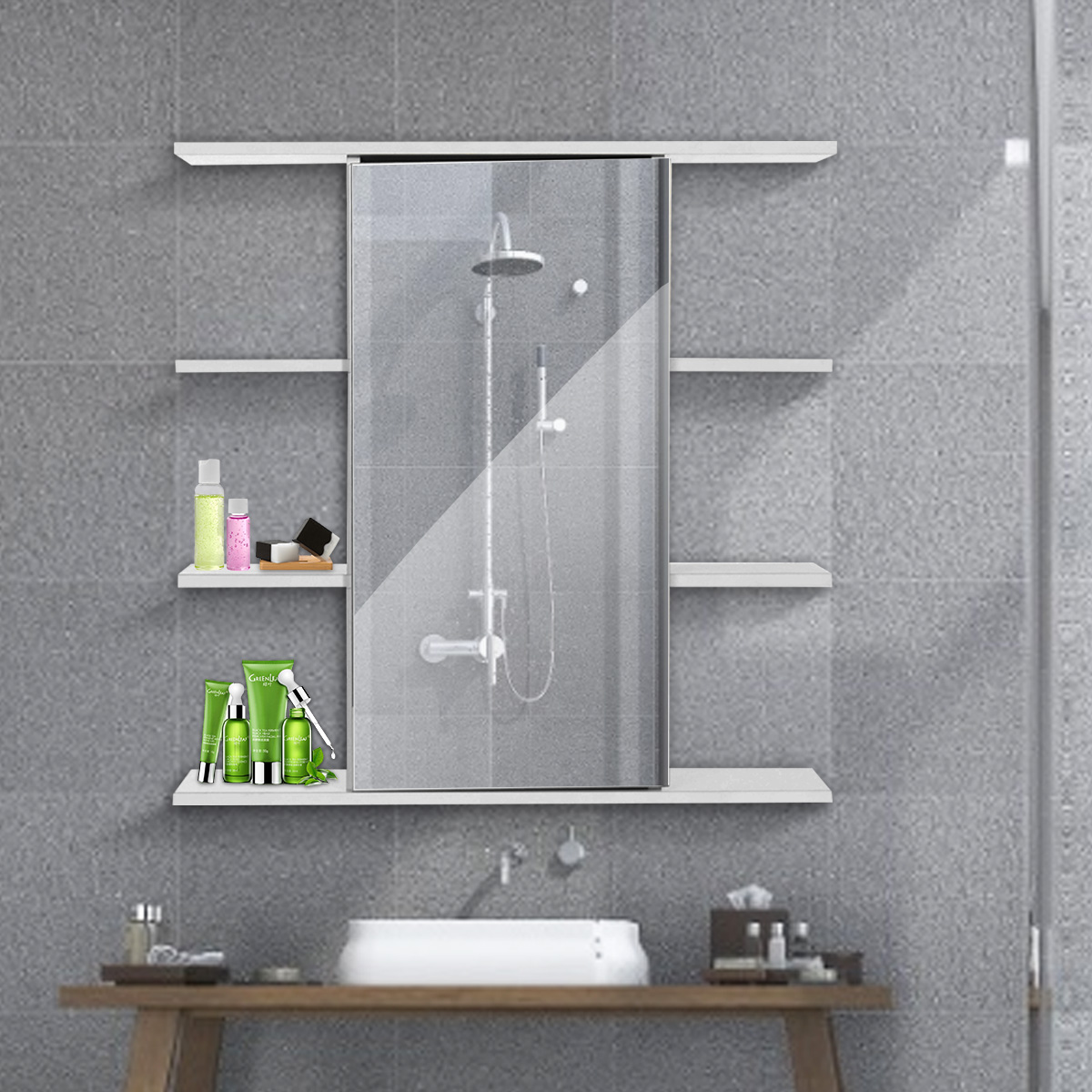 TEMPSA Armoire de Toilette Mural Porte Fermeture avec Mirroir 9