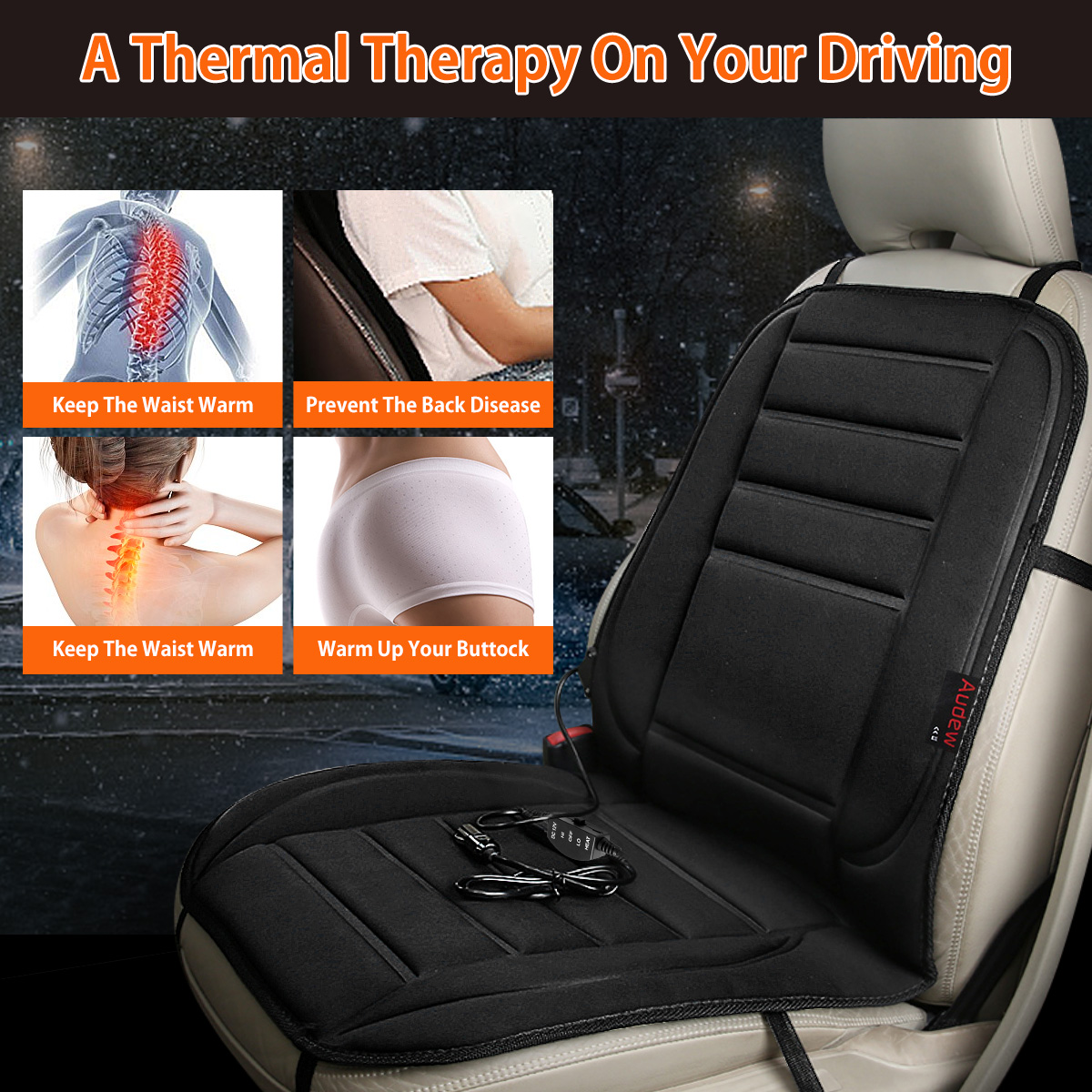 Audew 12V Cigarette Lighter Powered Thermal Pad Car Heated Seat Cushion