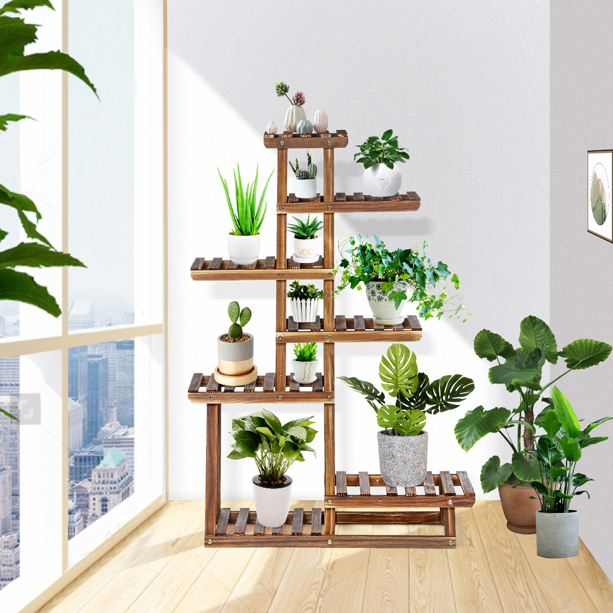 TOOCA Wood Plant Stand Indoor, 44'' 7-Tier Outdoor Tall Plant Stand ...