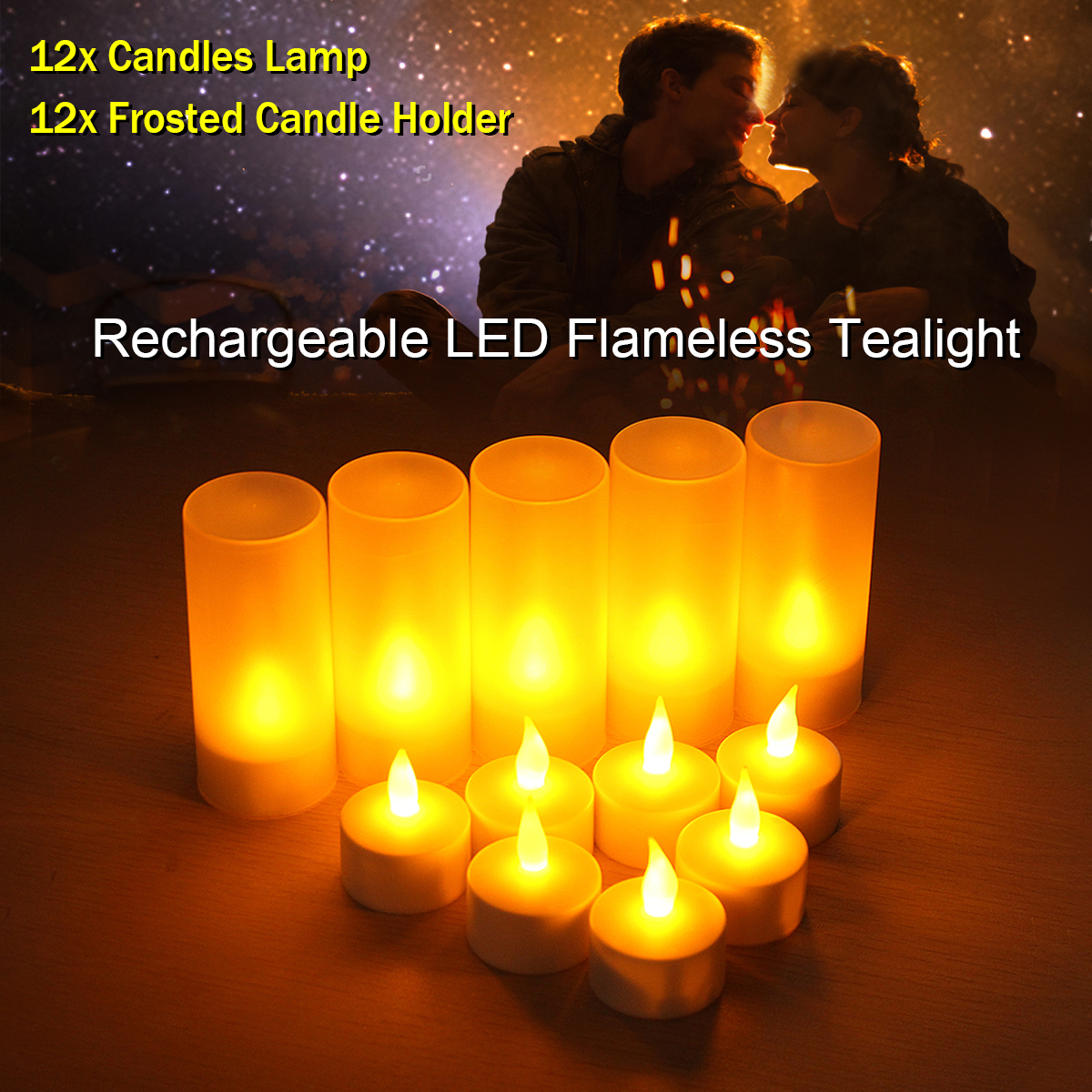 Jaune Scintillement Tea Lights Flamme Lampe Batterie DEL Party 9.5" Électrique Bougie 