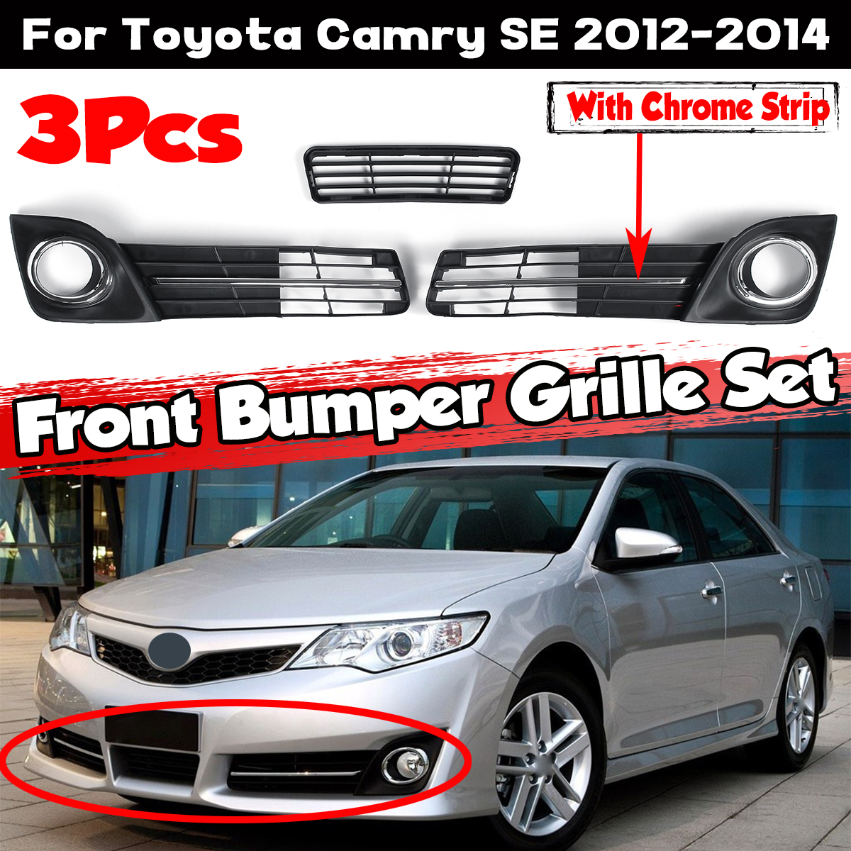Front Bumper Lower Grille Fog Light Cover Bezels For Toyota Camry SE 2012-2014