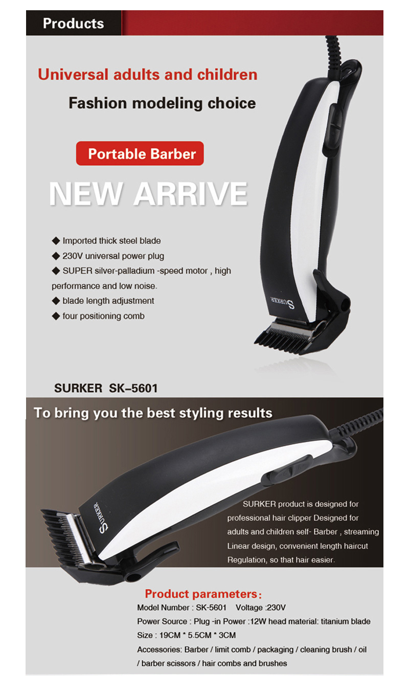 Details Of Surker Sk 5601 Hair Clipper Adjustable Family Wired