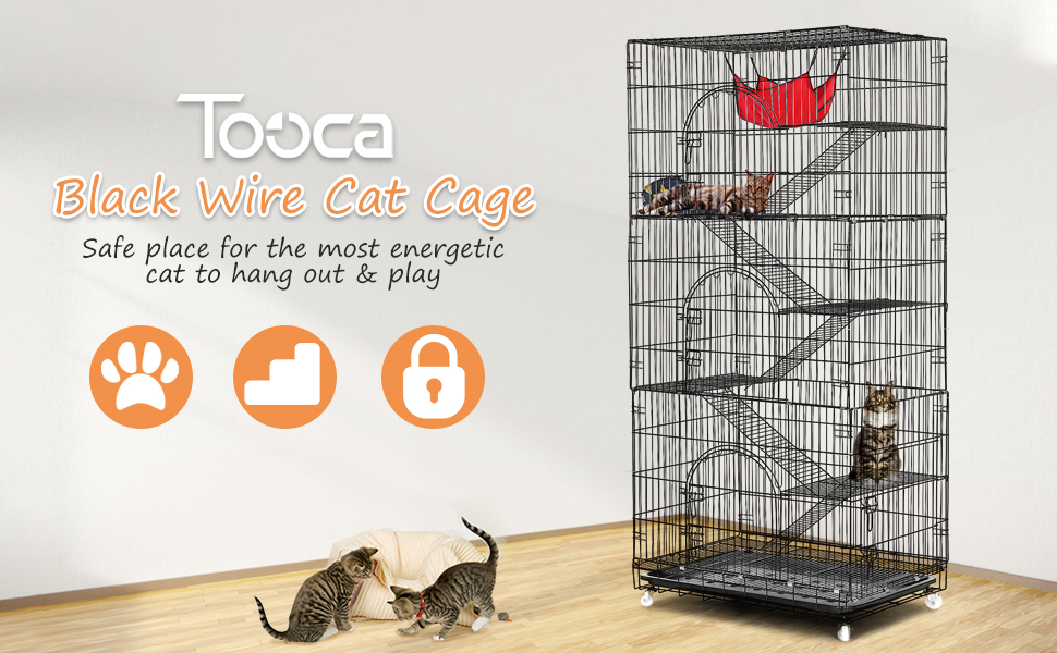 TOOCA 6-Tier Cat Cage, Large Pet Playpen Wire Metal Kitten Crate Kennel
