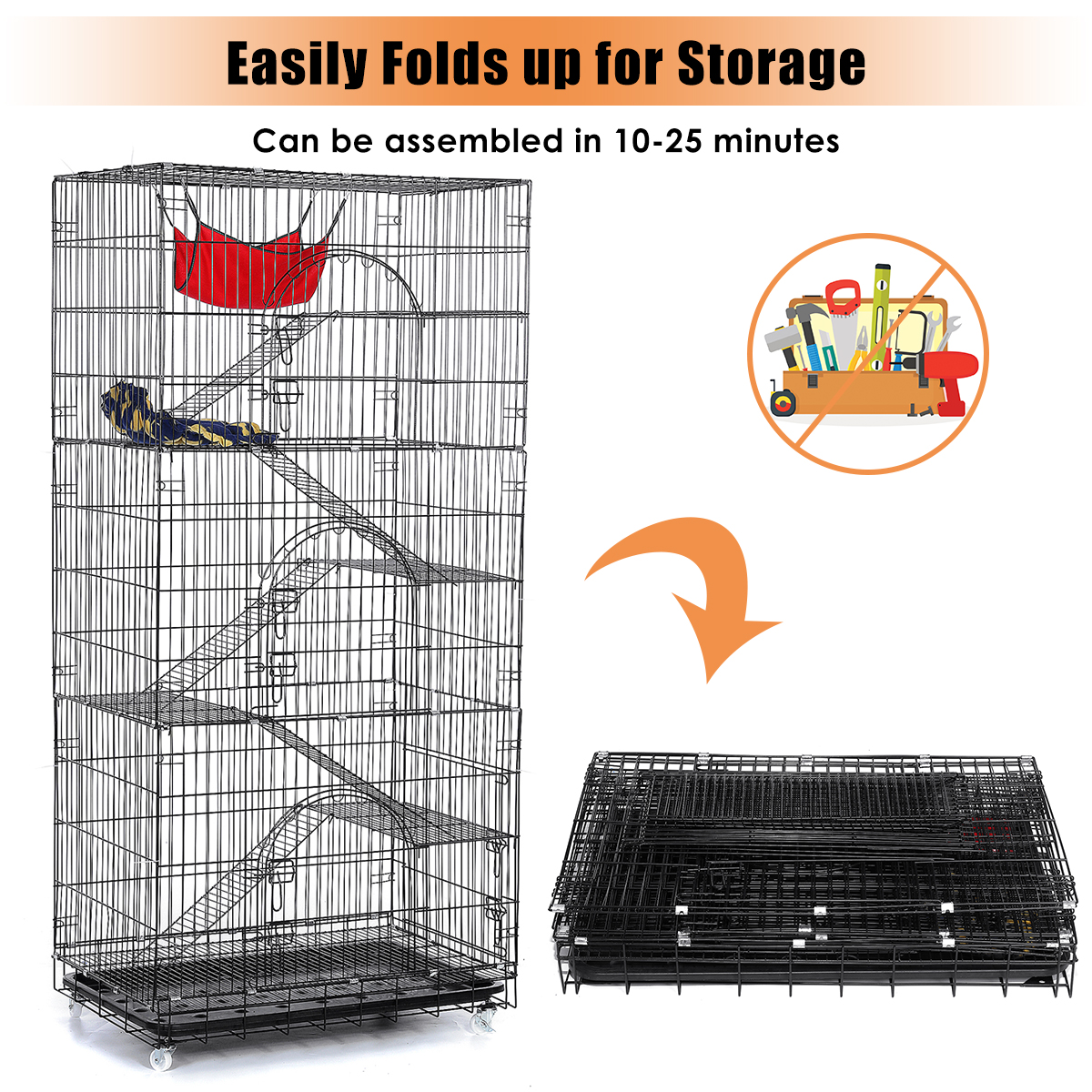 TOOCA 6-Tier Cat Cage, Large Pet Playpen Wire Metal Kitten Crate Kennel