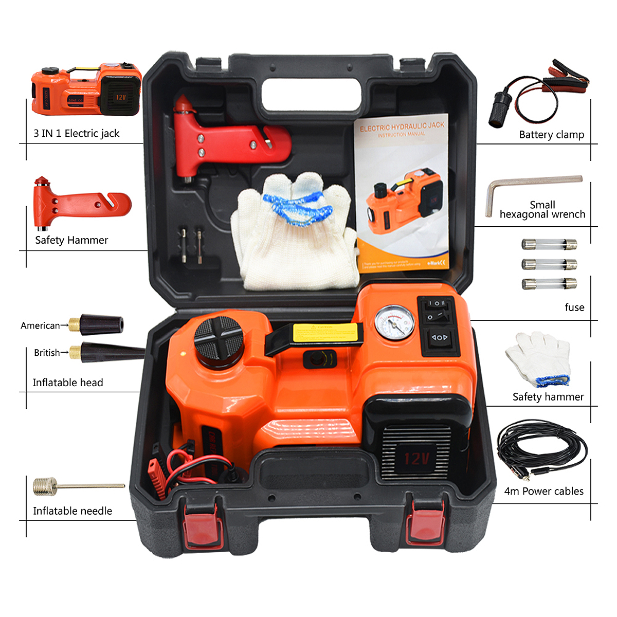 Kit De Cric De Voiture électrique TEMPSA 5Tonne 150W Pro Kit Cric électrique auto voiture 150psi DC12V