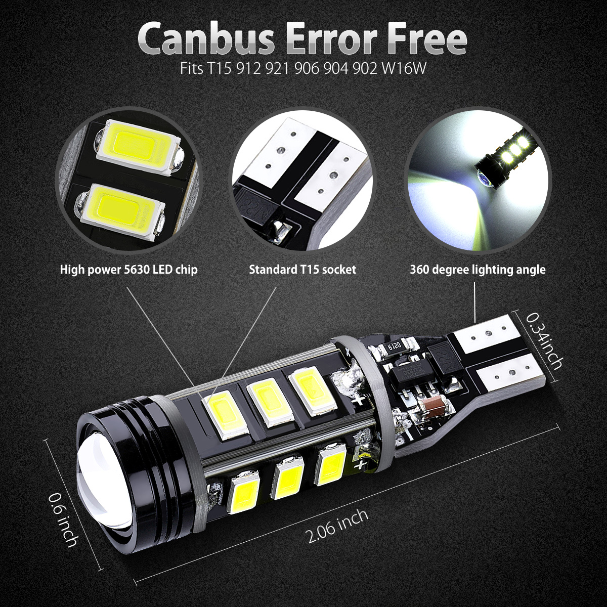 Audew 2Pcs 12-24V T15 16W LED Bulbs  Audew 2Pcs 12-24V T15 16W LED Bulbs