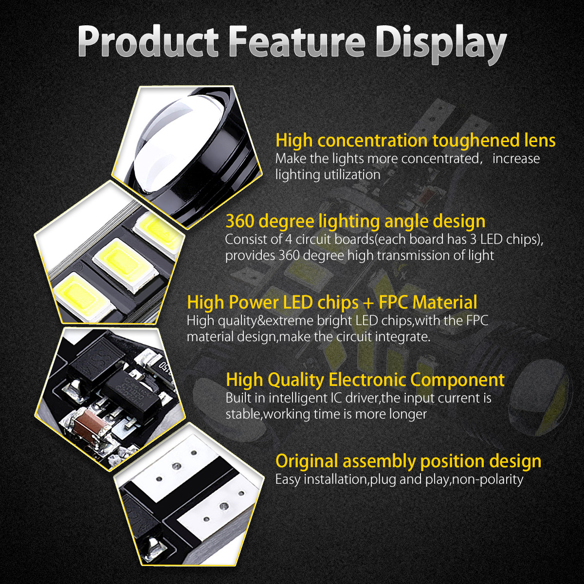 Audew 2Pcs 12-24V T15 16W LED Bulbs  Audew 2Pcs 12-24V T15 16W LED Bulbs