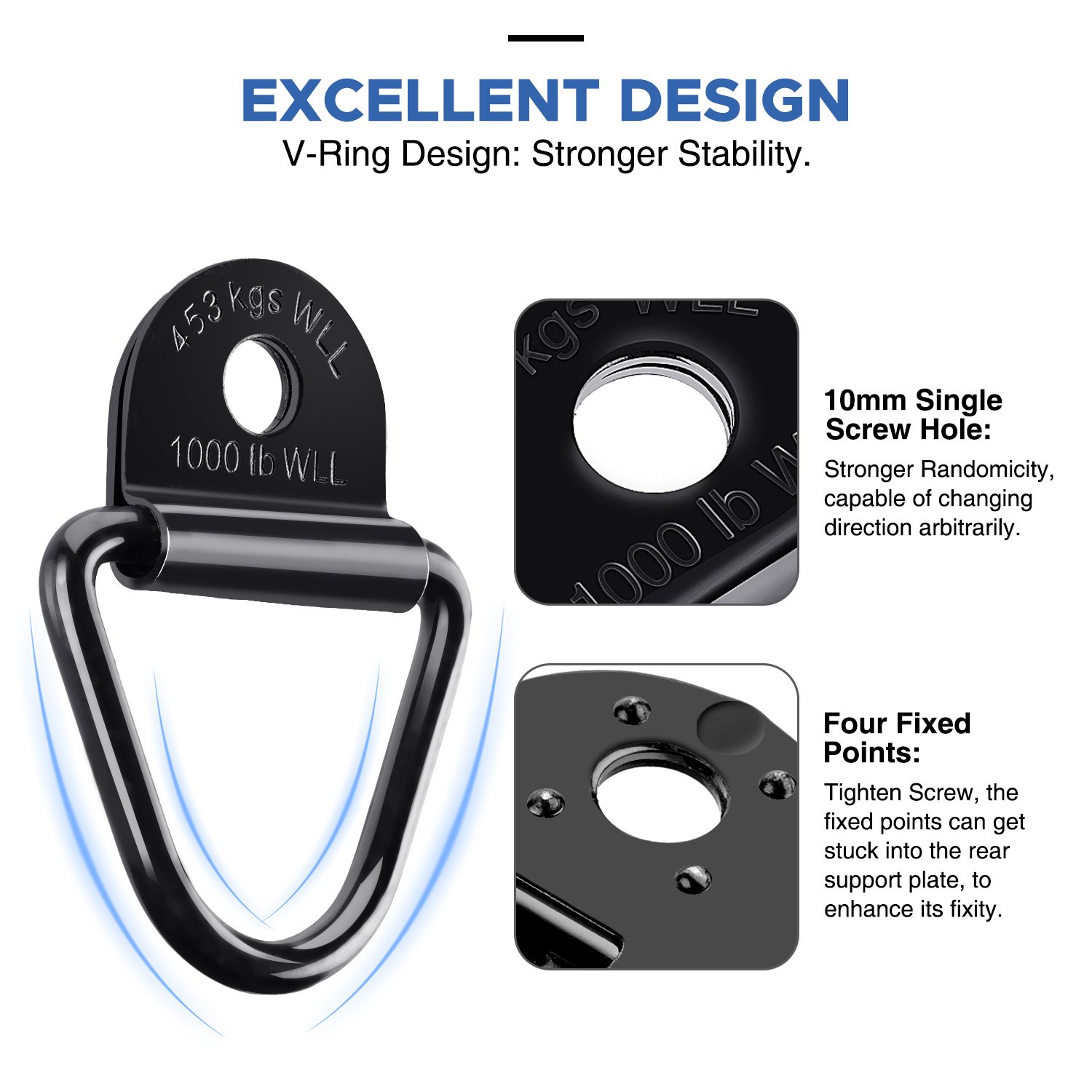2 Diameter Stainless Steel V-Ring Bolton Trailer Cargo Tie-Down Anchor GZSJY 4pcs Truck Tie-Down Anchors Trucks and Warehouses Replacement for Fitting Tie-Down for Trailers