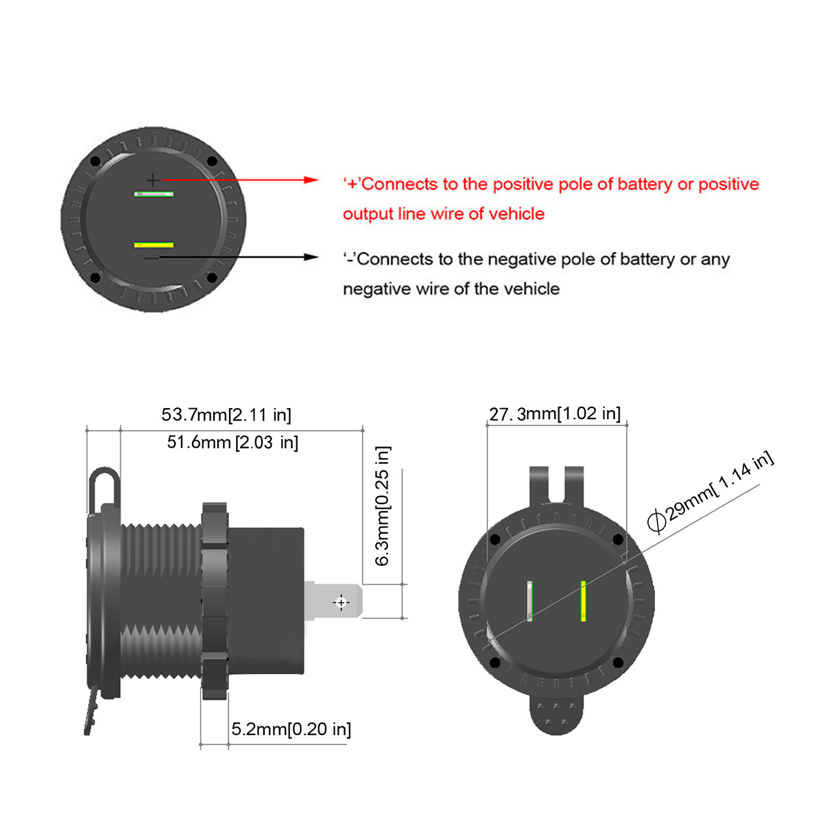Voltmètre USB Voiture 12V/24V Avec 4 Ports - écran LED, Alliage Aluminium, Neuf Générique