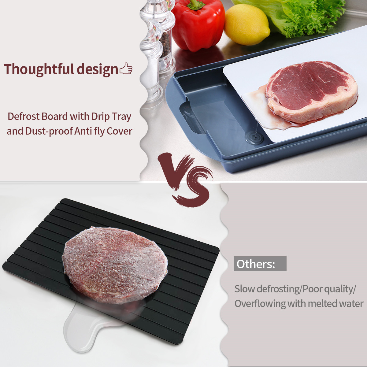 Defrost Board with Drip Tray, Thawing Frozen Meat Defrosting Plate
