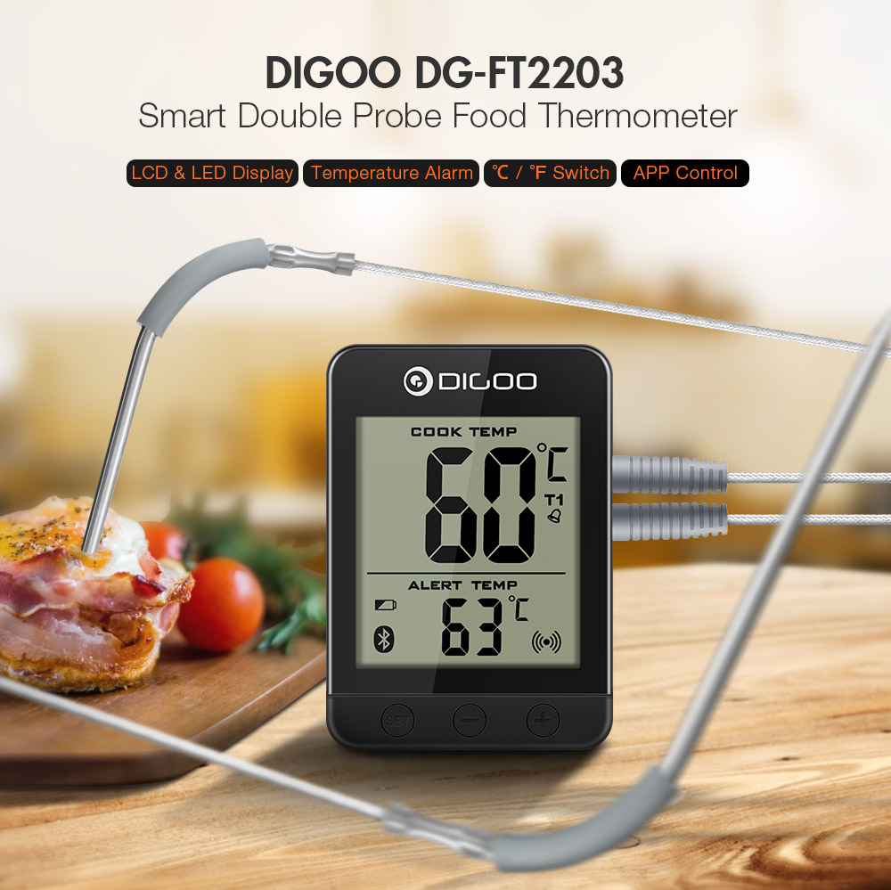 Digoo DG-FT2103 LED Touch Screen Digital Bluetooth Cooking BBQ Thermometer  with Temperature Probe