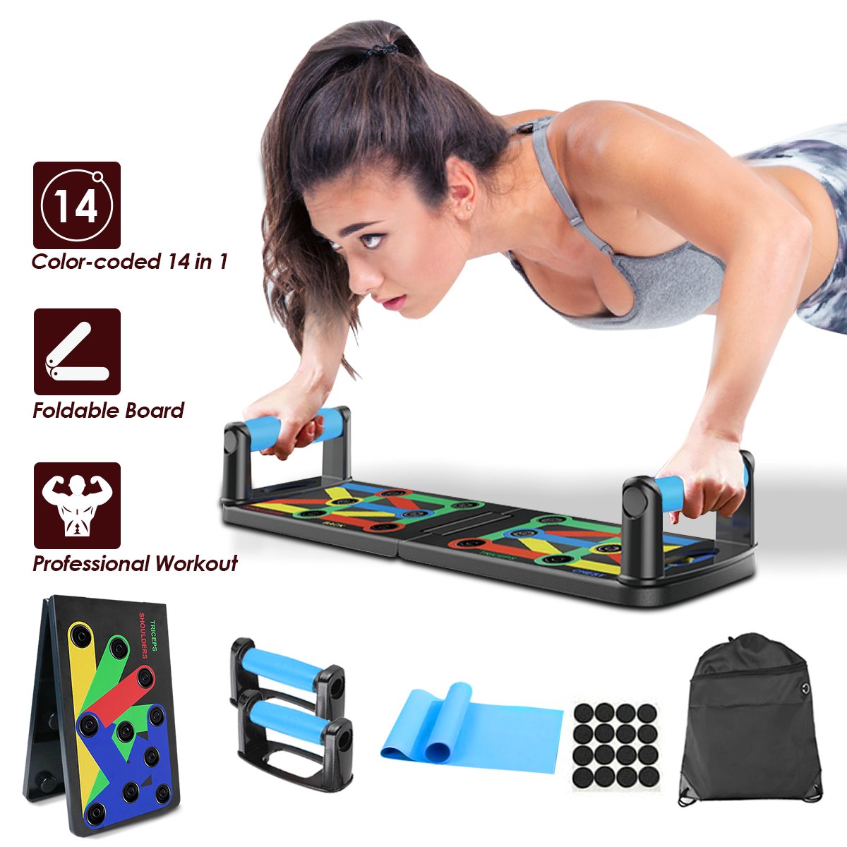 14 in 1 Push Up Board Gym Equipment Foldable Push Up Stands with ...