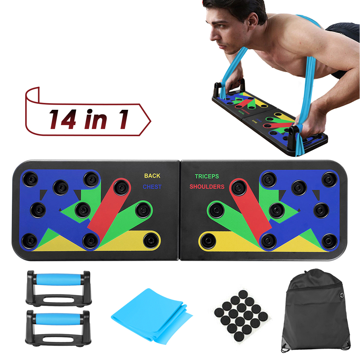 In Push Up Board Gym Equipment Foldable Push Up Stands With Resistance Band