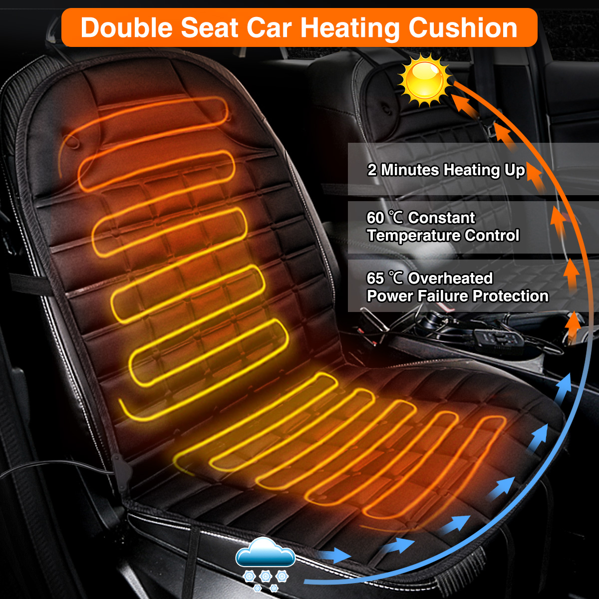 Audew 1 Pair Heated Seat Cushion Car Front Cover Warmer Pad for