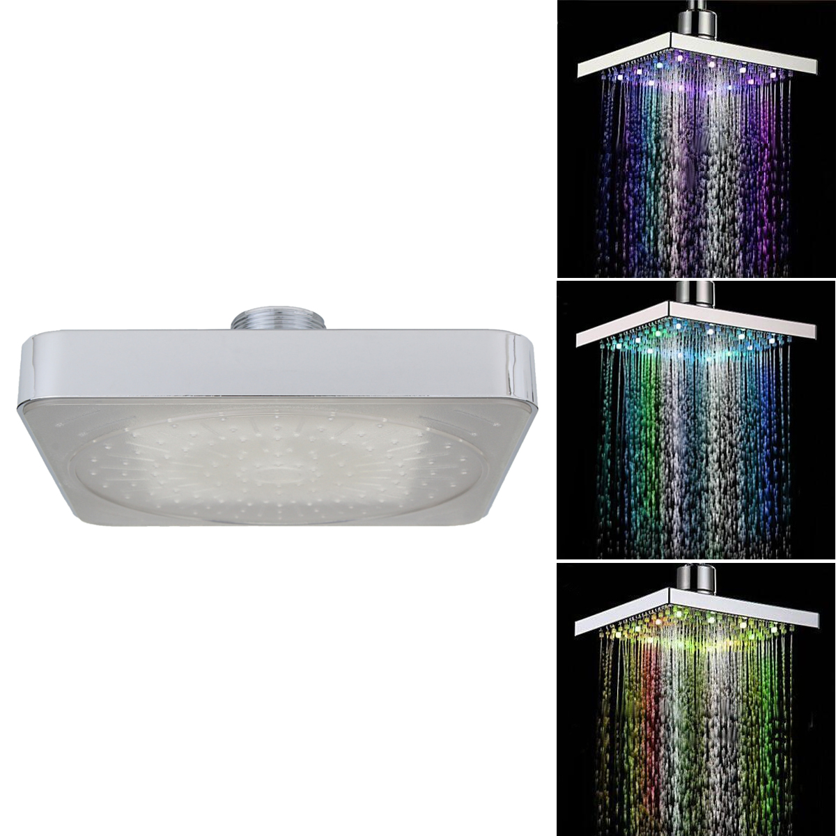 8 Pouces Pluie Ronde en Acier Inoxydable pour Salle de Bains RGB LED Lumi/ère Lampe pommeau de Douche Top Spray LED lumi/ère pommeau de Douche Facile /à Installer t/ête de Douche LED