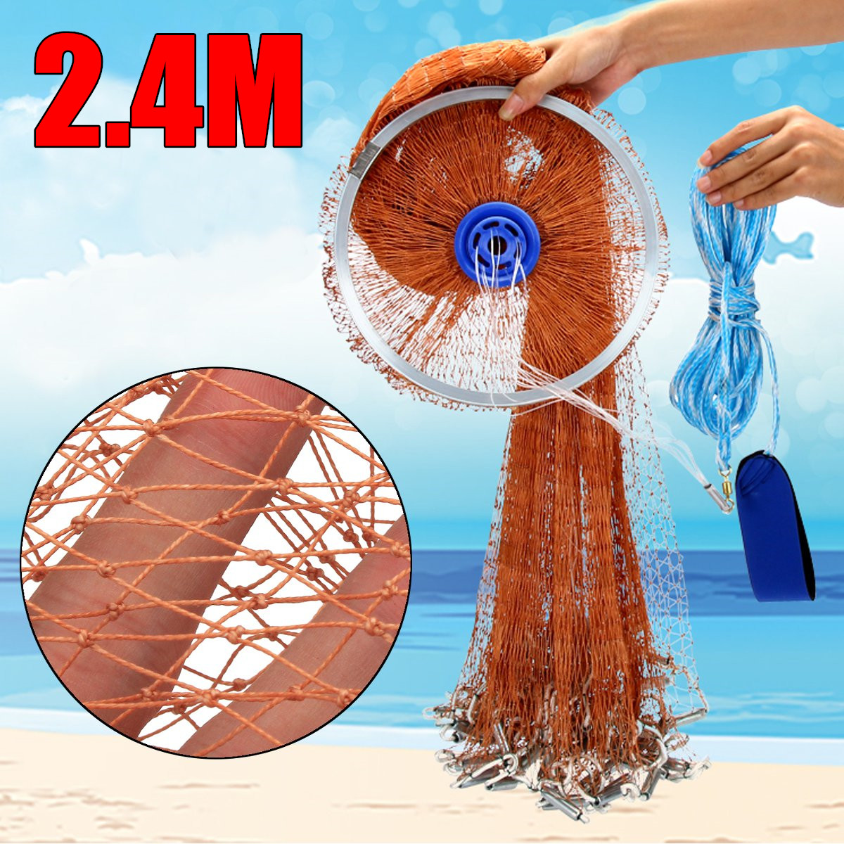 Filet de p/êche en Nylon Filet pour app/âts avec Corde de la Main 8 m Zoternen 2,4 m//3,6 m//4,8 m Filet de p/êche de Lancement de la Main Maille de 0,5 Petit Doigt 2.4m