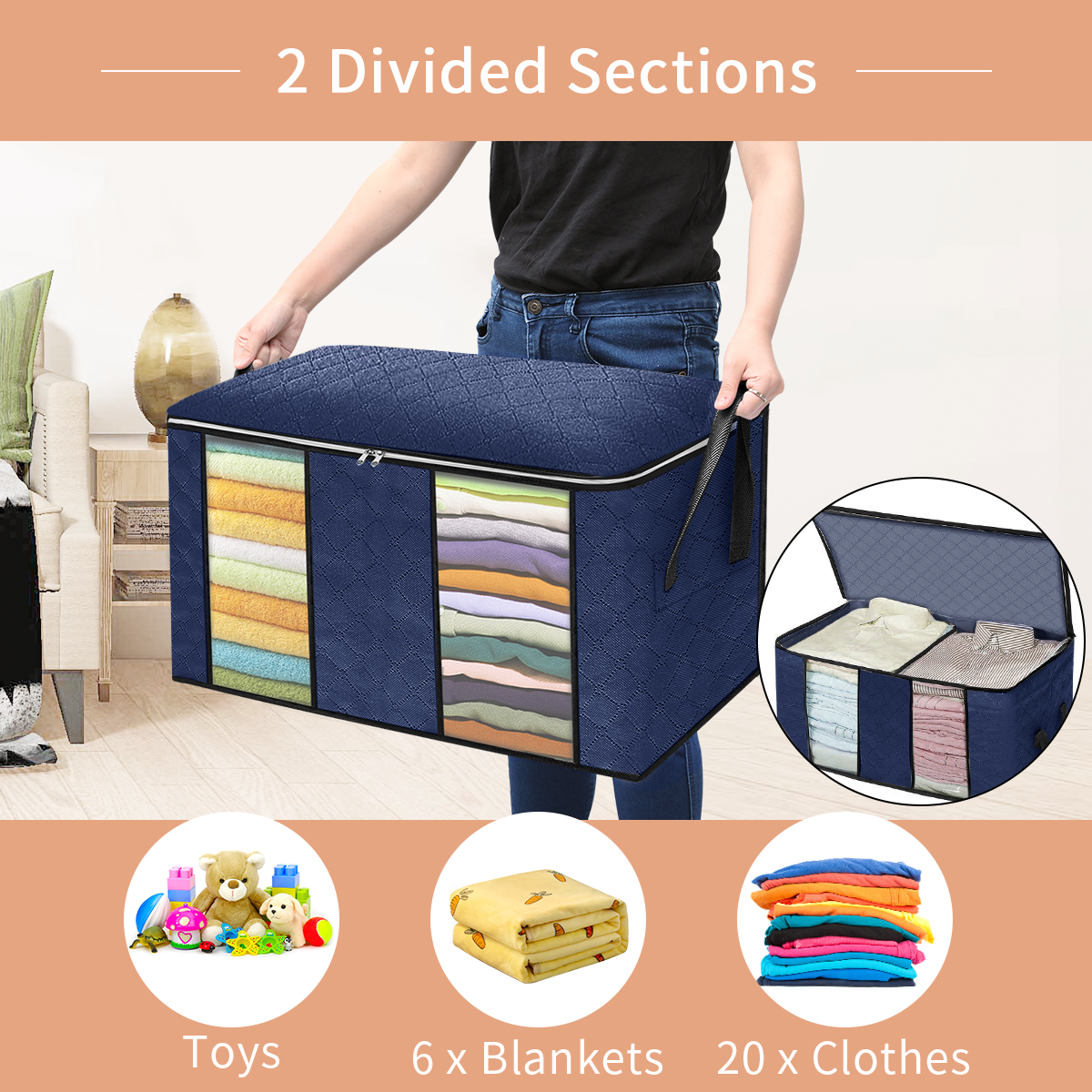 Nefoso Clothes Storage Bags, 4Pcs Closet Storage Organizers, 90L Large  Capacity Blanket Storage Bags for Clothes with Reinforced Handle and Clear