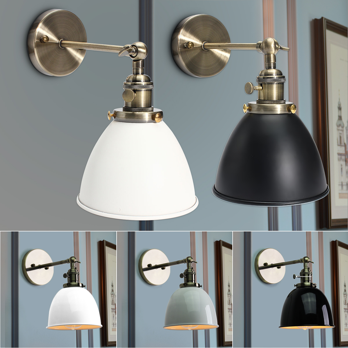 NEUFU E27 Edison Applique murale vintage rétro bricolage industriel fer (sans ampoule) Blanc