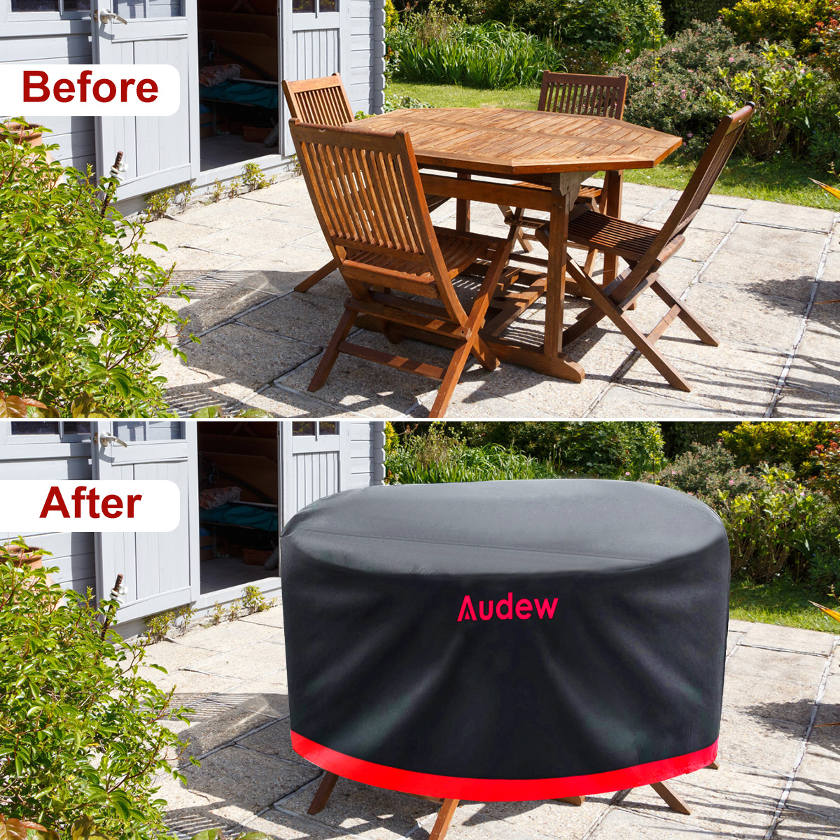 Audew Garden Furniture Cover, Round Garden Table Cover, Premium Oxford Light Duty Waterproof Windproof & Anti-UV Patio Circular Table Cover 62.5