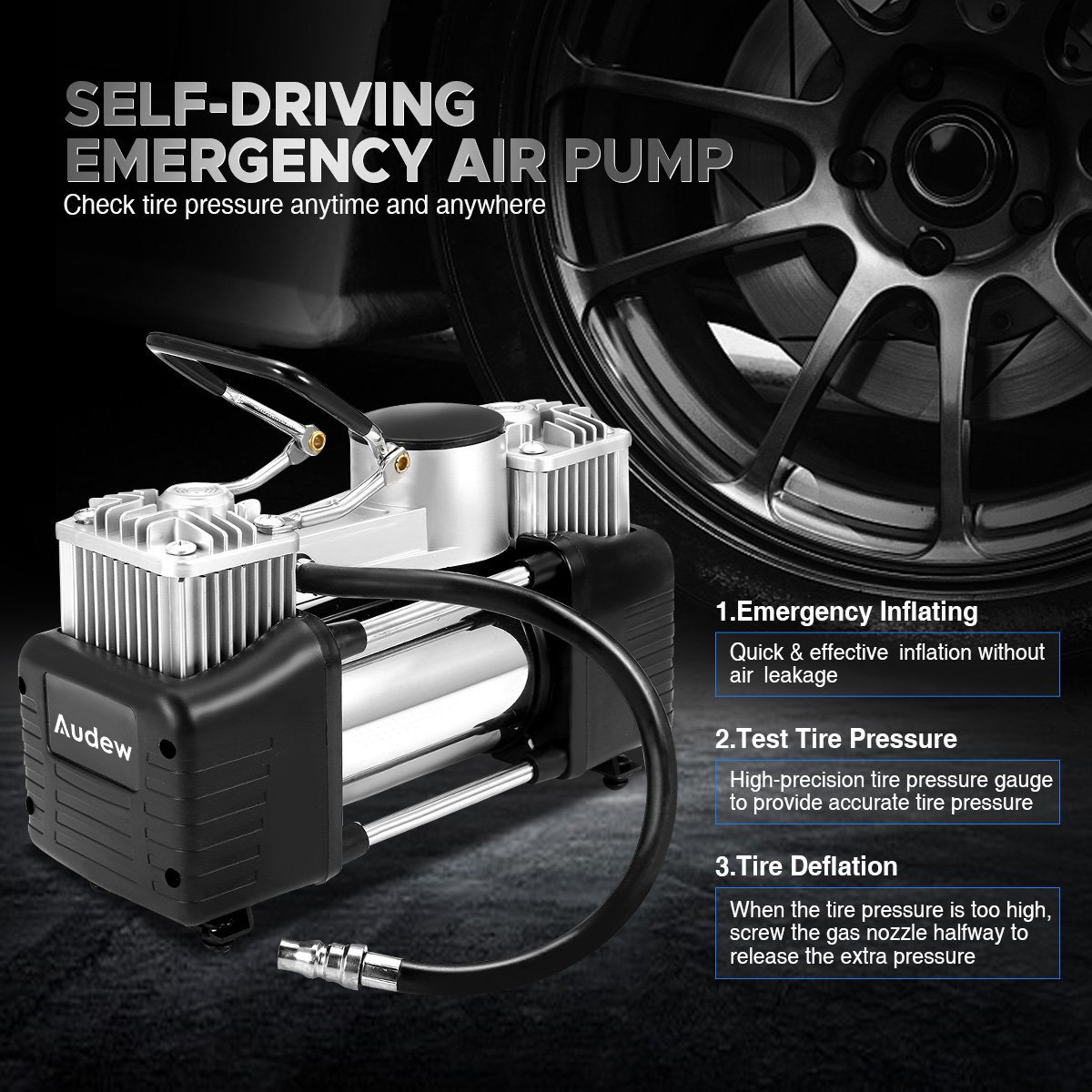 Audew 12V 150PSI Heavy Duty Double Cylinders Air Pump