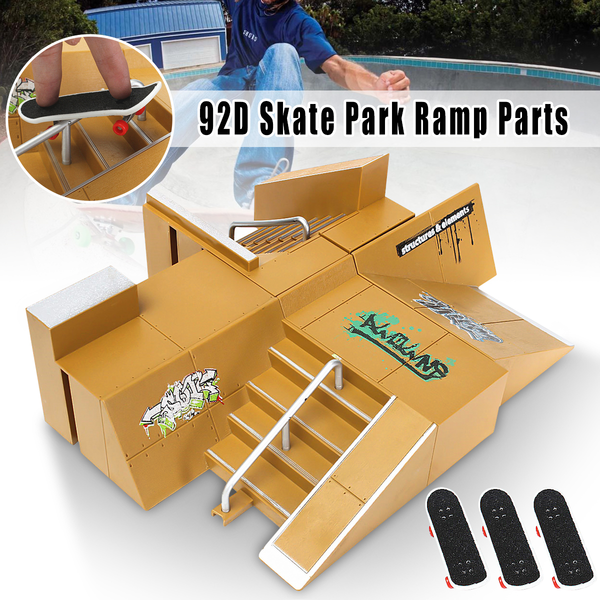 Rampe de Skate Park + 3PCS Finger Skateboard TEMPSA 92D Jaune